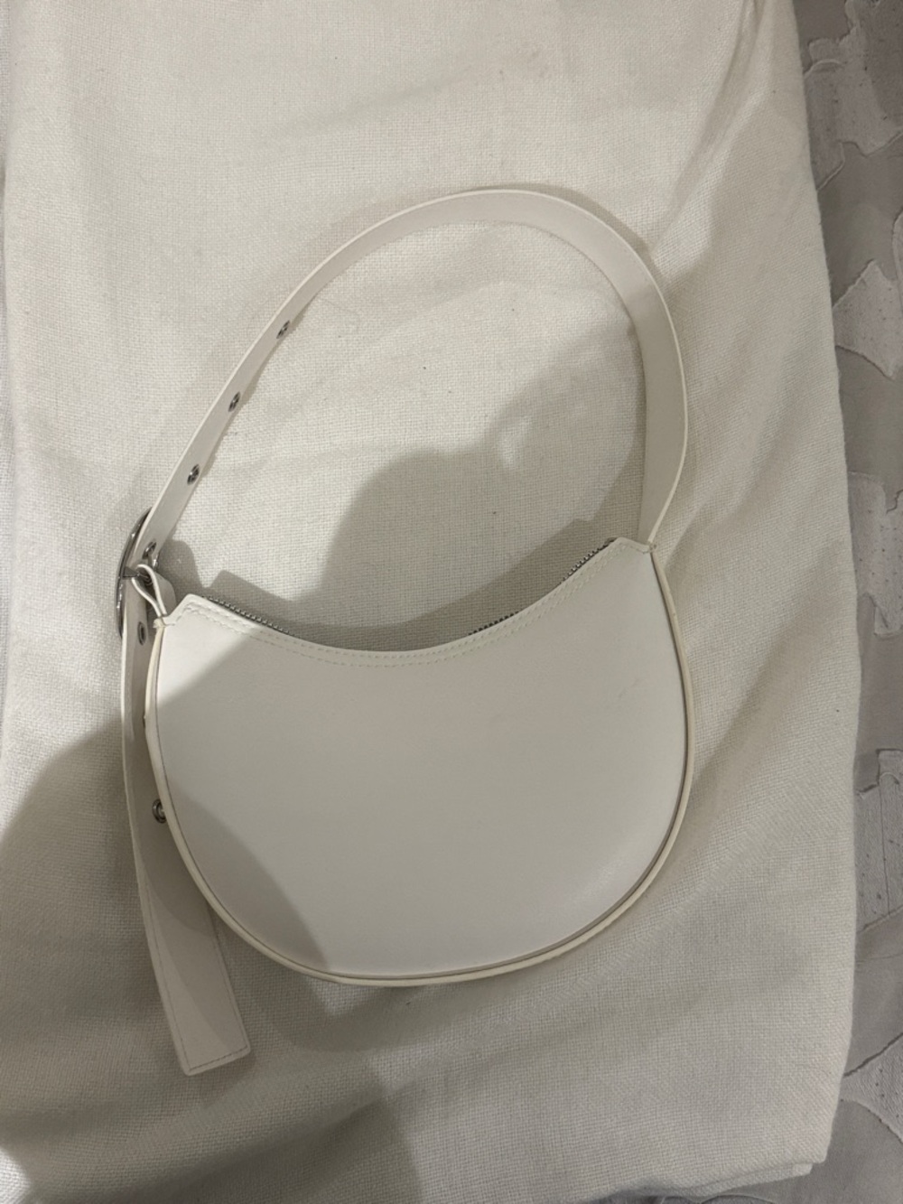 Divided White Crescent Shoulder Bag